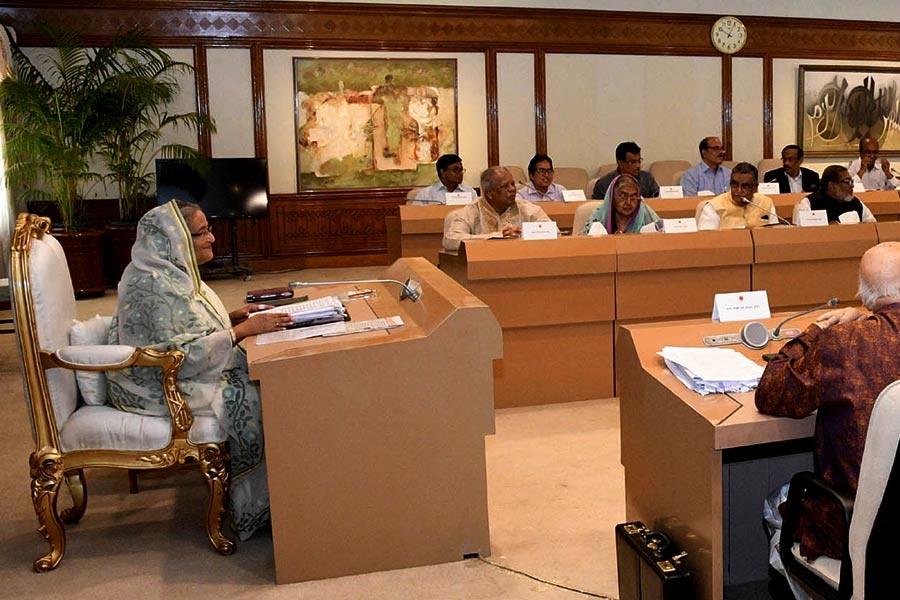 Prime Minister Sheikh Hasina presiding over the weekly meeting of the cabinet at her office on Monday. -Focus Bangla Photo