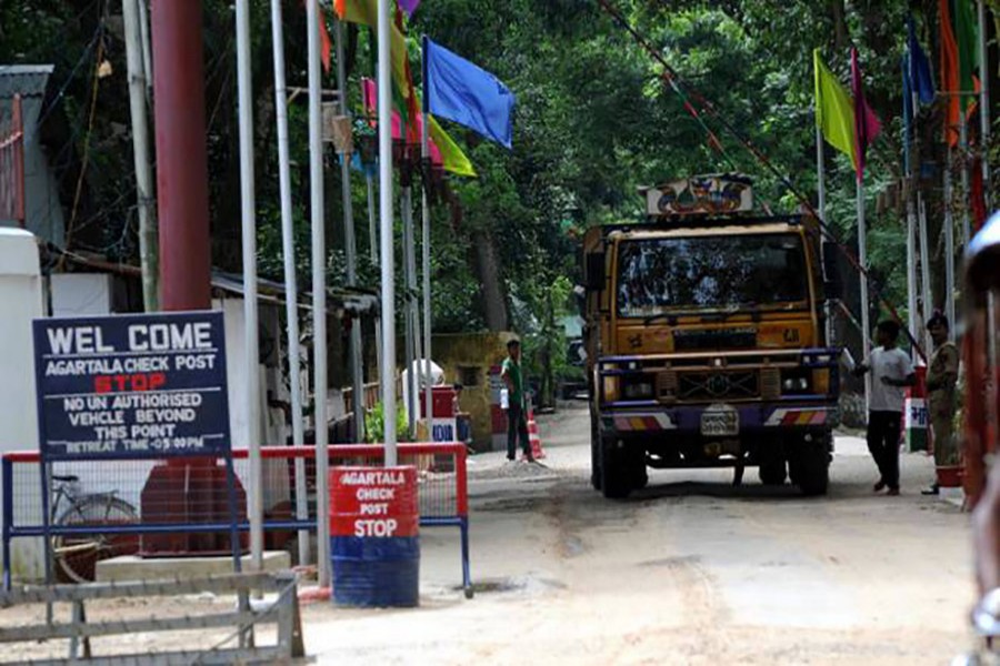 Bangladeshi trucks carrying international cargo crossing over to India at Akhaura Land Customs Station near Agartala. Photo: The Hindu