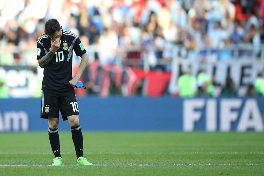 Soccer Football - World Cup - Group D - Argentina vs Iceland - Spartak Stadium, Moscow, Russia - June 16, 2018 Argentina's Lionel Messi looks dejected after the match. Reuters