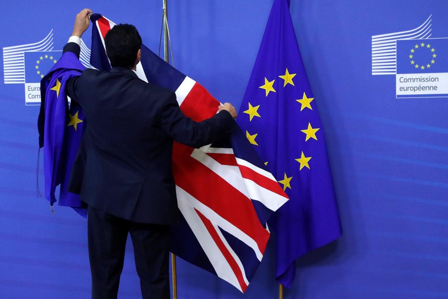 Flags are arranged at the EU Commission headquarters ahead of a first full round of talks on Brexit, Britain’s divorce terms from the European Union, in Brussels, Belgium July 17, 2017. Reuters photo used for representation.