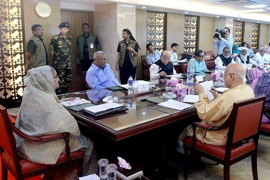 Prime Minister Sheikh Hasina presiding over the weekly meeting of the cabinet at the secretariat on Monday. -Focus Bangla Photo