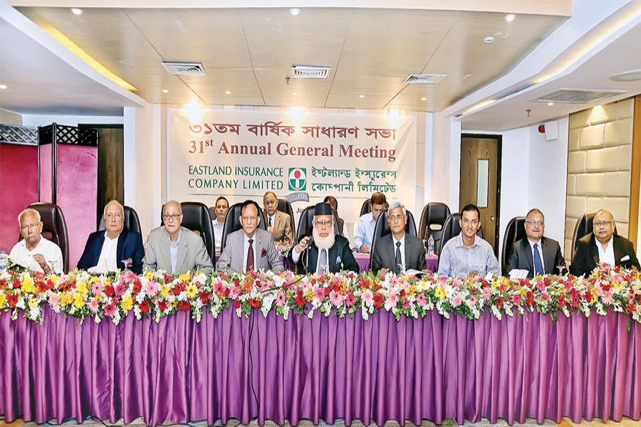 Chairman of Eastland Insurance Company Limited Mahbubur Rahman presiding over the 31st annual general meeting (AGM) in the capital recently while board members and senior executives of the company were present