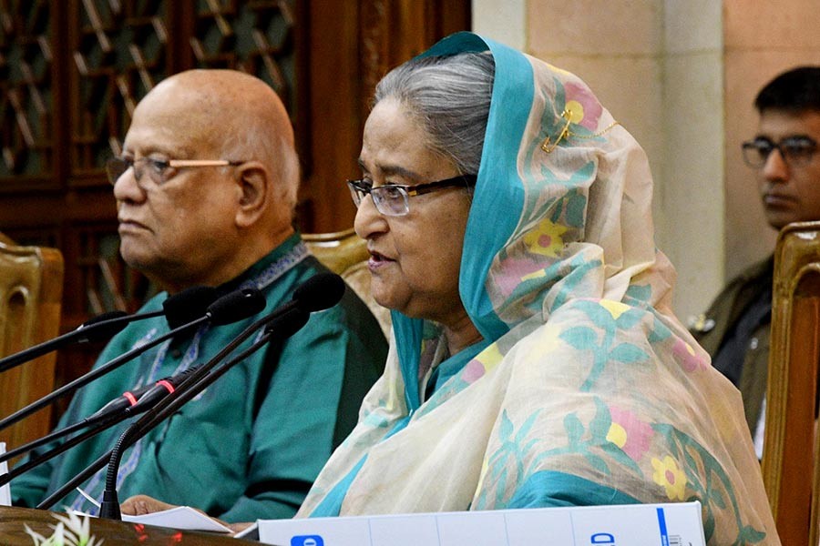 Prime Minister Sheikh Hasina addressing a function on the occasion of signing the Annual Performance Agreement (APA) for the fiscal year 2018-2019 at her office on Wednesday. -Focus Bangla Photo