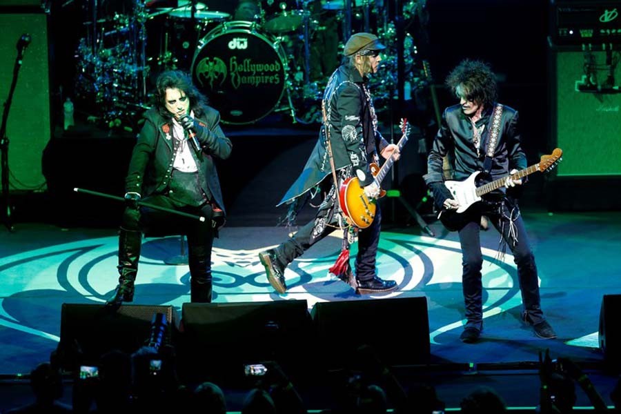 Alice Cooper, Johnny Depp and Jow Perry perform together as ‘Hollywood Vampires’ during the 52nd Montreux, Switzerland on July 5. Reuters photo