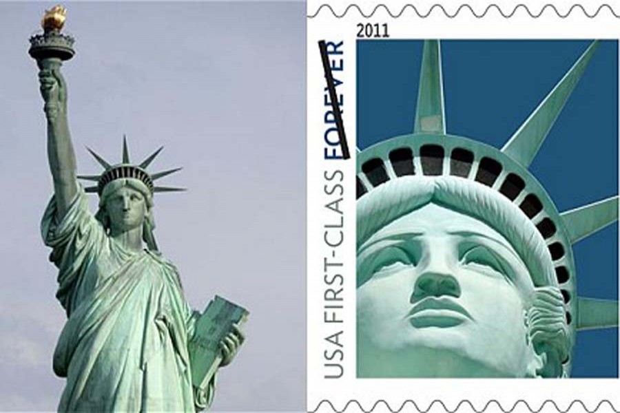 Internet photo shows USPS has been using the replica image of Statue of Liberty on stamp