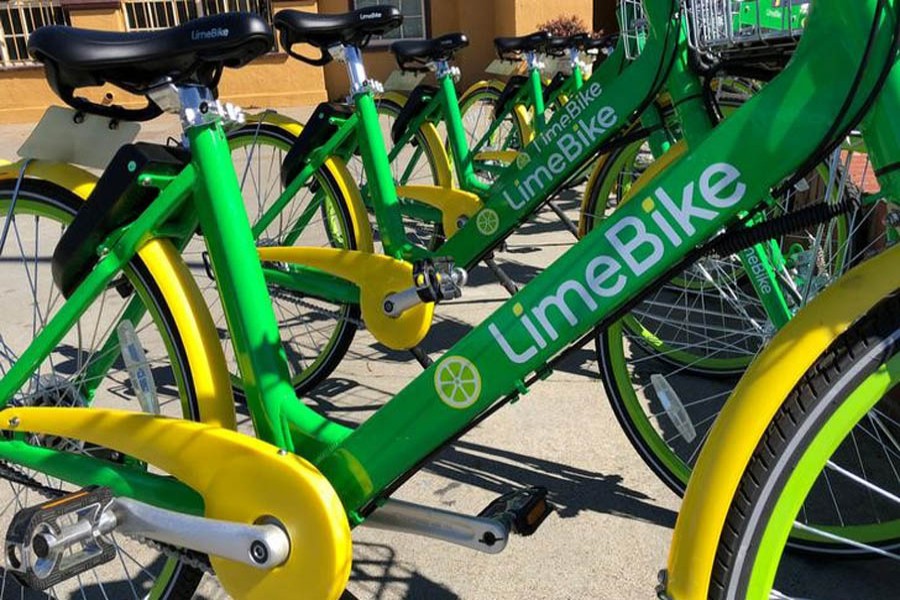 California-based bike sharing startup LimeBike displays its bikes at a recently-launched pilot programme in Burlingame, California, US on March 8. Reuters/File photo