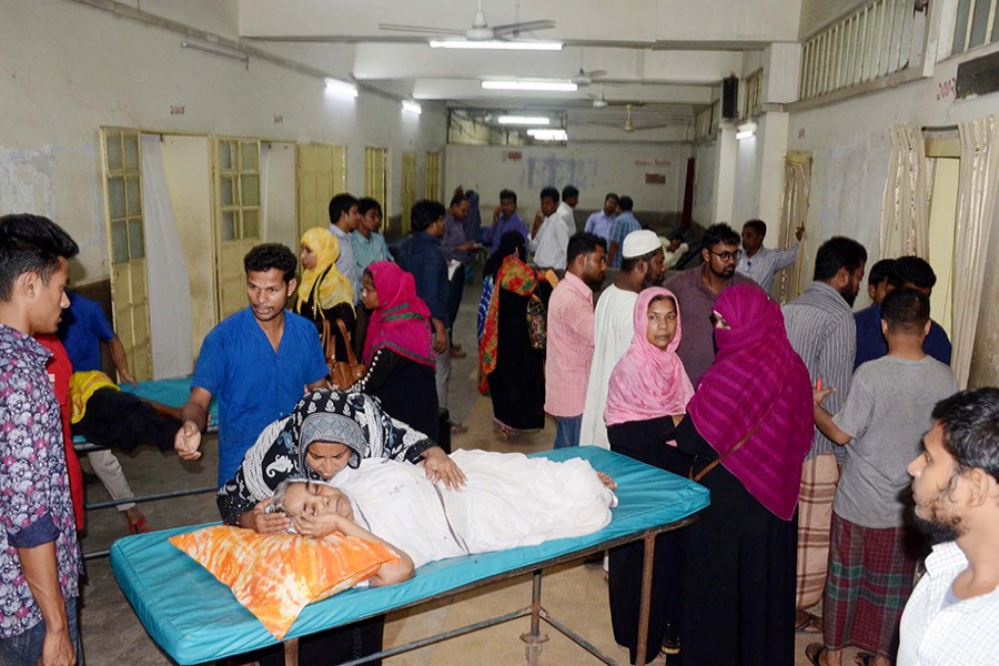 Patients wait outside the wards at Max Hospital in Chattogram as the port city's private hospital owners called a strike on Sunday protesting a mobile court raid. - Focus Bangla photo