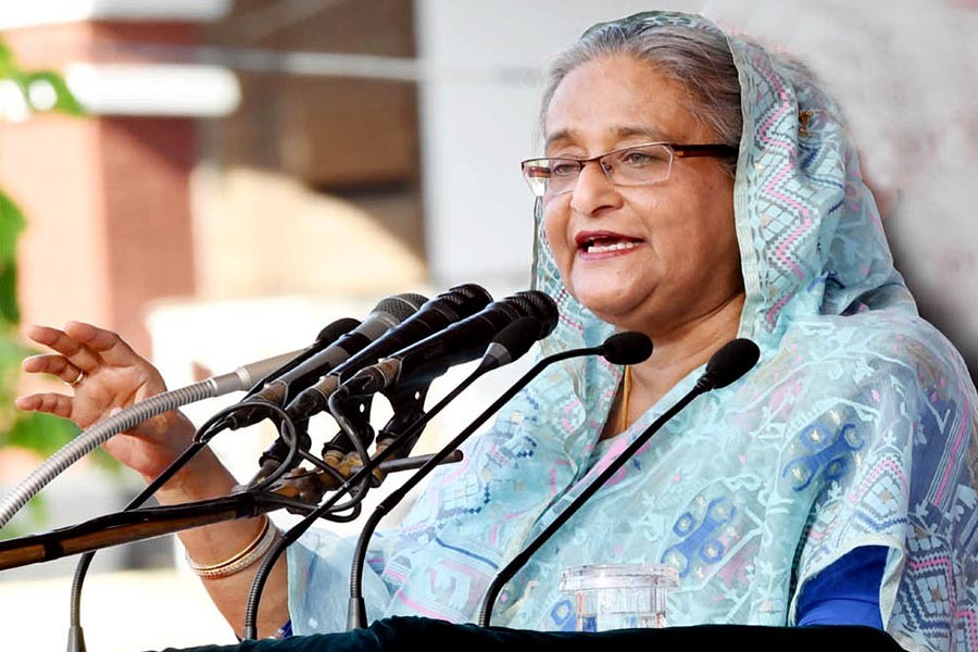 Prime Minister Sheikh Hasina addressing a public rally at Pabna Police Lines Ground on Saturday. -Focus Bangla Photo