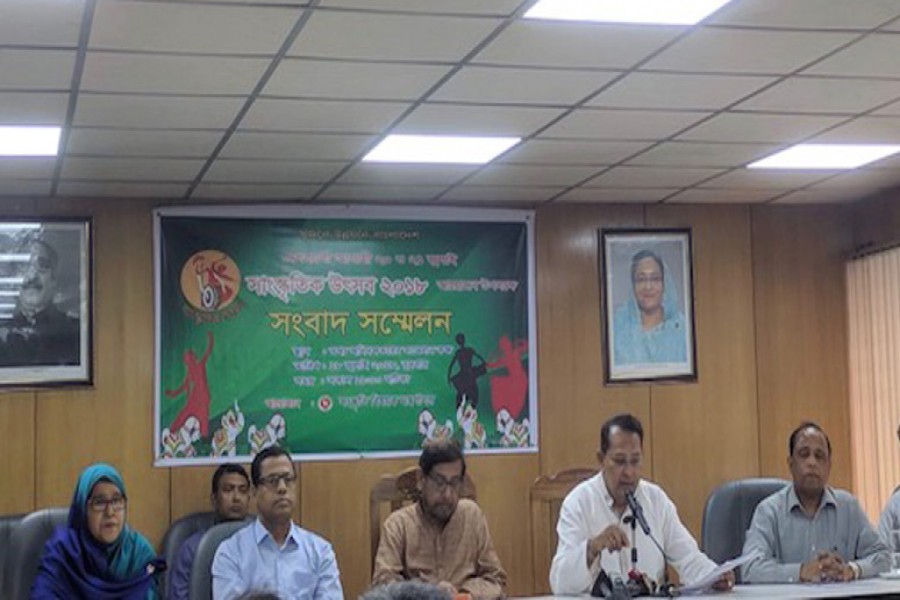 Cultural Affairs Minister Asaduzzaman Noor,  Information Minister Hasanul Haq Inu and other officials at a press briefing at the secretariat in the city on Wednesday  -UNB photo