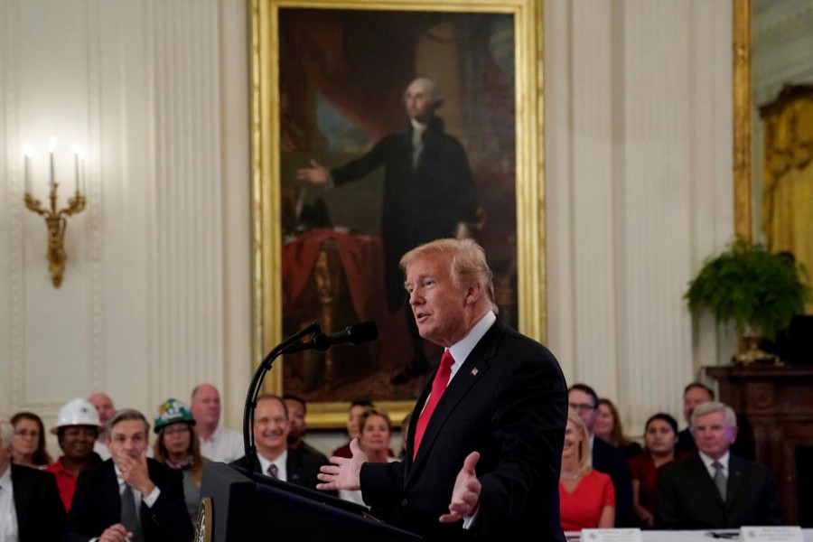 US President Donald Trump speaks during a signing event for an Executive Order that establishes a National Council for the American Worker at the White House in Washington, US, July 19, 2018. Reuters