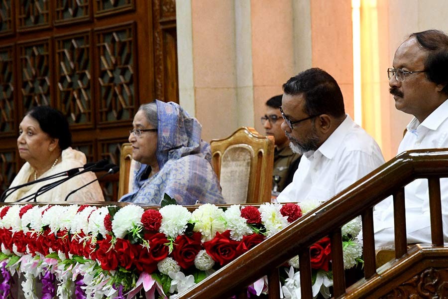 Prime Minister Sheikh Hasina addressing the opening ceremony of a three-day conference of deputy commissioners at her office on Tuesday. -Focus Bangla Photo