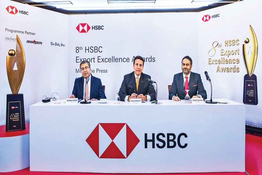 Chief Executive Officer (CEO) of HSBC's Bangladesh operations Francois de Maricourt speaking at a press conference at a city hotel on Tuesday