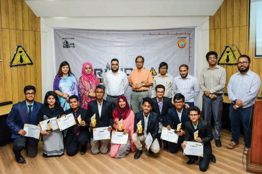 The winners of ‘Brand Aid 2018’ competition at East West University with faculties and guests