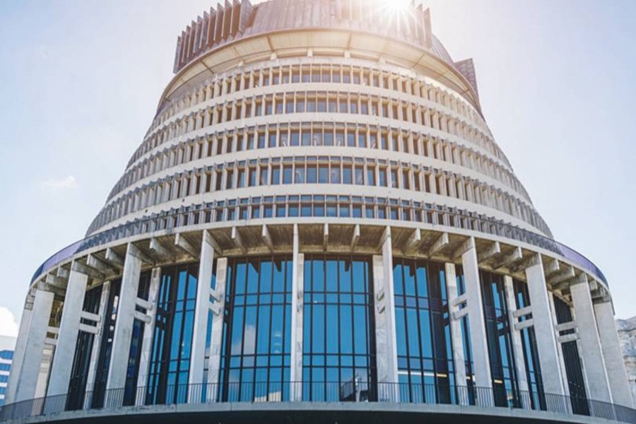 The Beehive, New Zealand's Parliament Building is seen in this collected photo