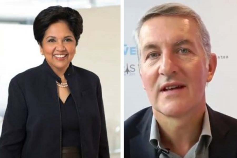 Indra Nooyi (L) and Ramon Laguarta (R)