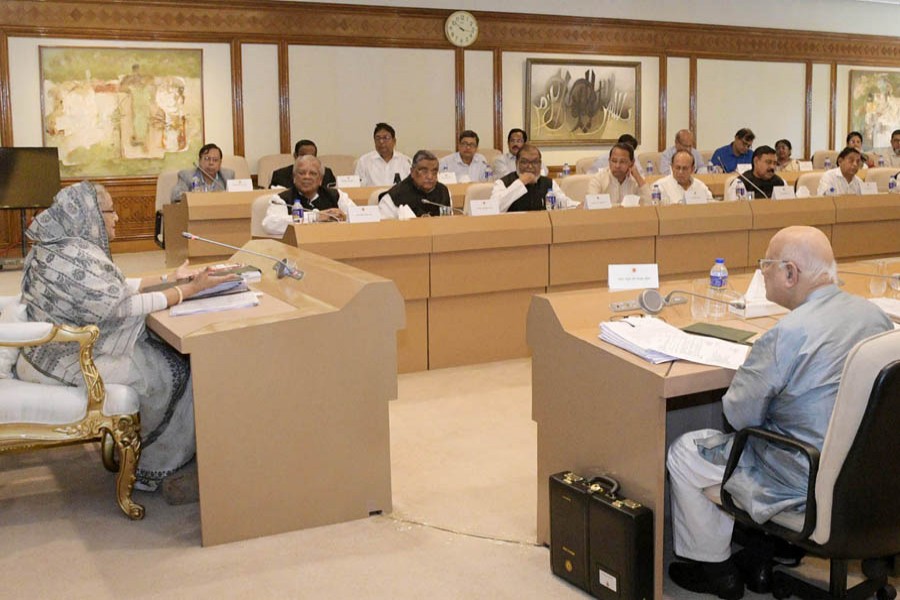 Prime Minister Sheikh Hasina presiding over a meeting with ministers today at PMO. Focus Bangla photo