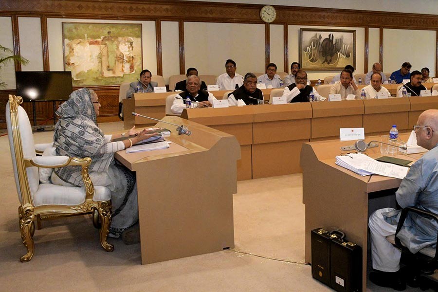 Prime Minister Sheikh Hasina presiding over the cabinet meeting held at her office in Dhaka on Monday. -Focus Bangla Photo