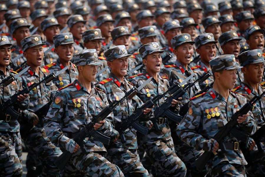 North Korean soldiers march during a military parade marking the 105th birth anniversary of the country's founding father Kim Il Sung in Pyongyang, North Korea, April 15, 2017 - Reuters file photo