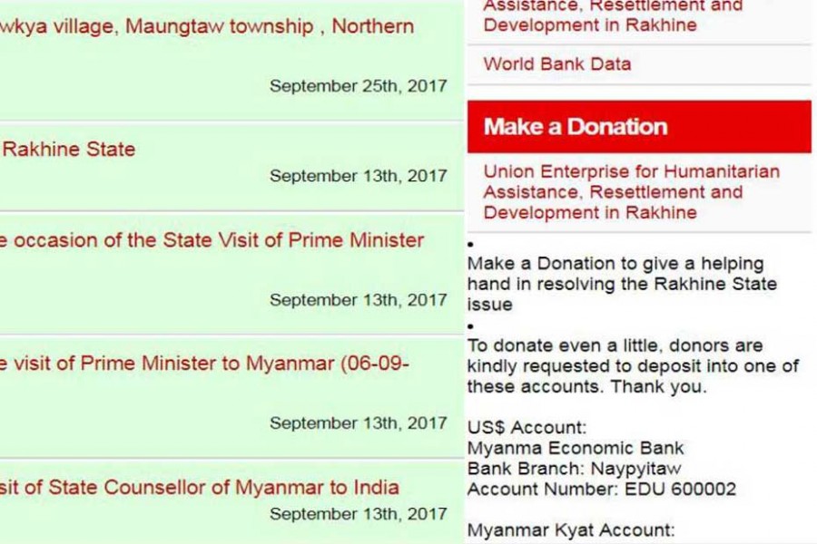 Screen grab from official website of Myanmar embassy in Delhi