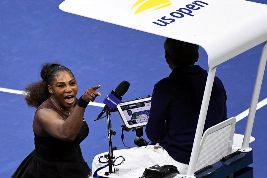 Serena Williams of the United States yells at chair umpire Carlos Ramos in the women's final of the 2018 US Open — USA Todays Sports photo via Reuters