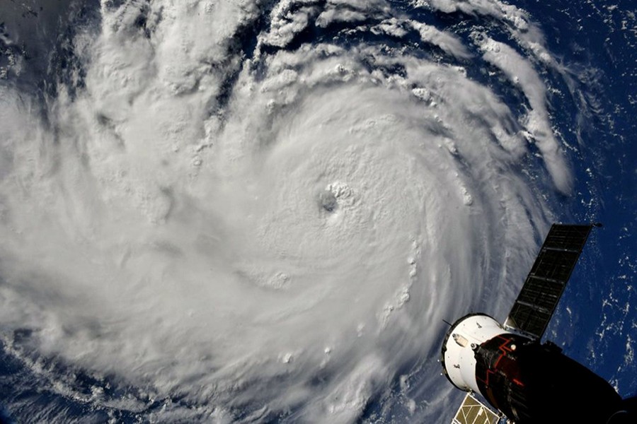 A view of Hurricane Florence is shown churning in the Atlantic Ocean in a west, north-westerly direction heading for the eastern coastline of the United States, taken by cameras outside the International Space Station on Wednesday — NASA handout via Reuters