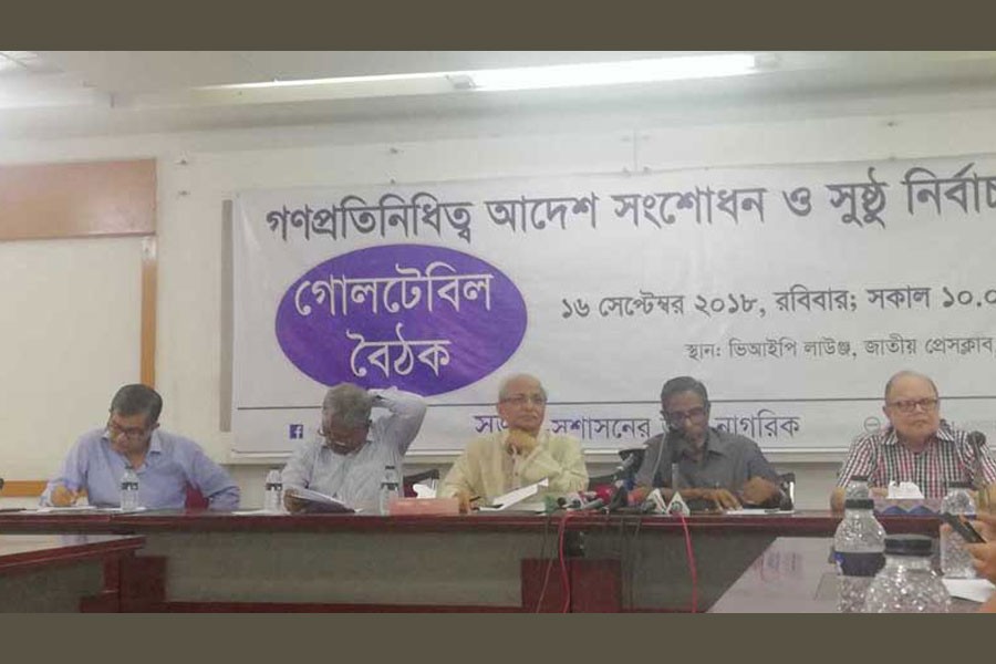 Members of Shujan at a roundtable discussion at the Jatiya Press Club on Sunday - Photo: UNB