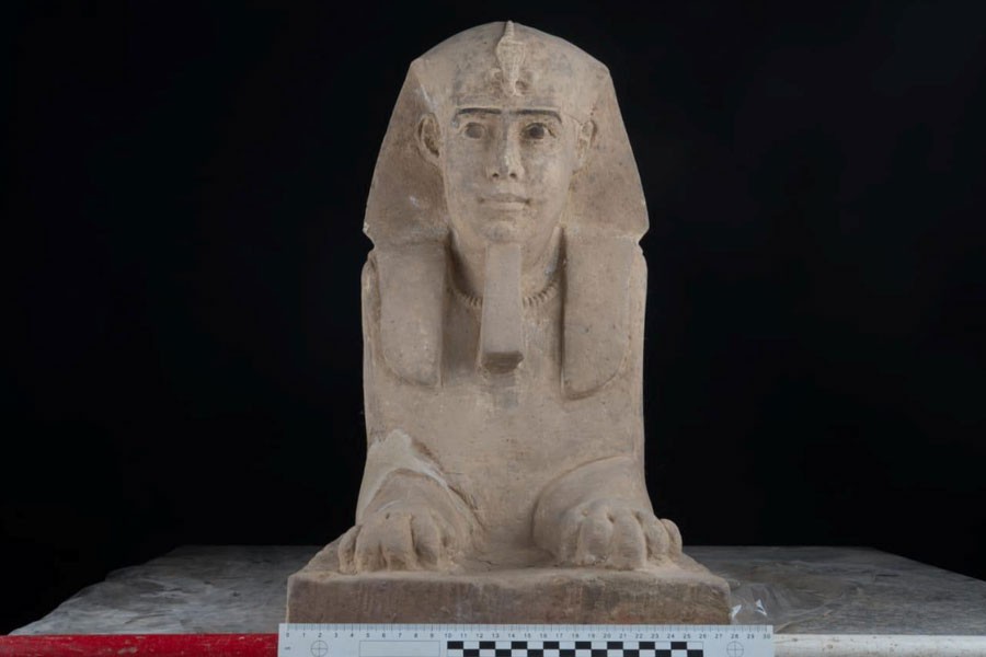 The sandstone statue of Sphinx that was discovered in Kom Ombo Temple in Aswan in upper Egypt is seen in this handout picture obtained on September 16, 2018 - The Ministry of Antiquities/Handout via Reuters