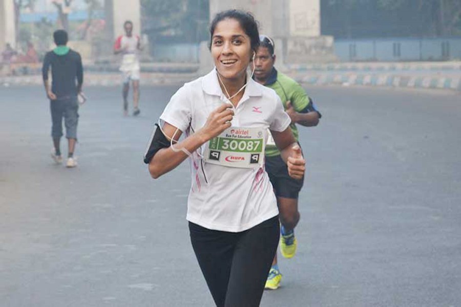 Anjali Saraogi, an Indian mother who started running marathon in her 40s. Photo: Collected