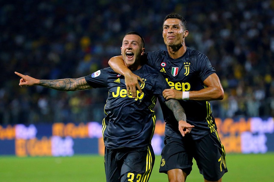 Juventus' Federico Bernardeschi celebrates scoring their second goal with Cristiano Ronaldo — Reuters photo