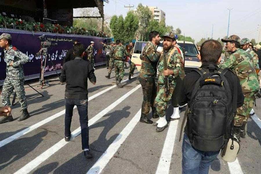 A general view shows an attack on a military parade in Ahvaz, Iran, in this September 22, 2018. ISNA/Iranian Students' News Agency/Social Media/via Reuters