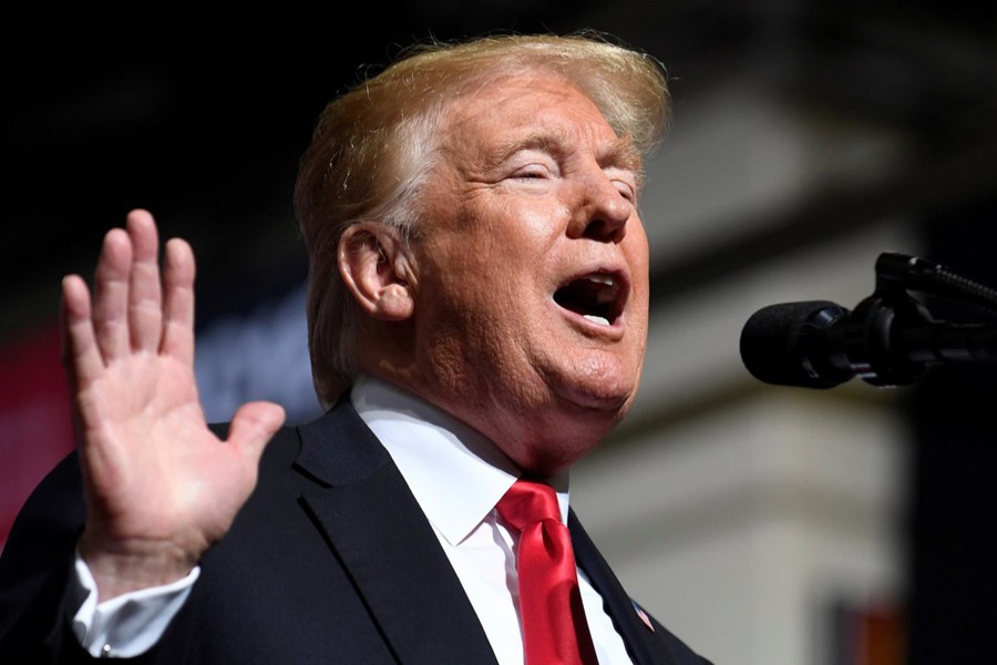 President Donald Trump makes remarks at WesBanco Arena during a Make America Great Again rally in Wheeling, West Virginia, September 29, 2018. Reuters