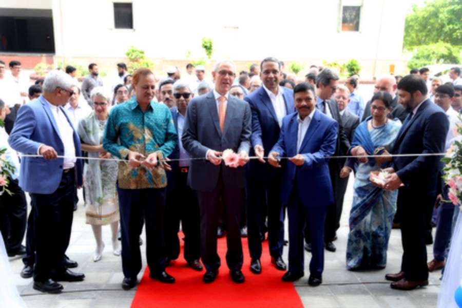 Swiss Ambassador Rene Holinstein, Senior Secretary of Economic Division Kazi Shafiqul Azam, Chairman & Managing Director of Incepta Pharmaceutical Abdul Muktadir, among others, inaugurate the Electro Polishing Plant at Dhamrai