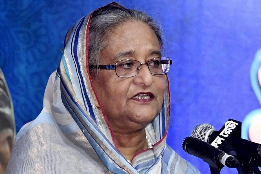 Prime Minister Sheikh Hasina addressing a grand rally of Lions Clubs International and Leo Clubs at Ganabhaban on Saturday. -Focus Bangla Photo