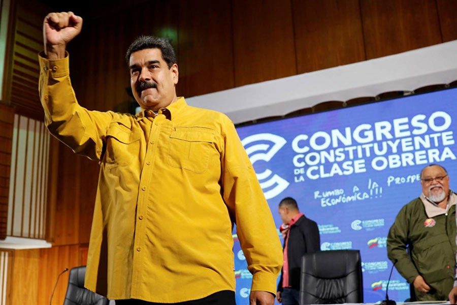 Venezuela's President Nicolas Maduro attending an event with workers in Caracas of Venezuela on Friday. -Reuters Photo