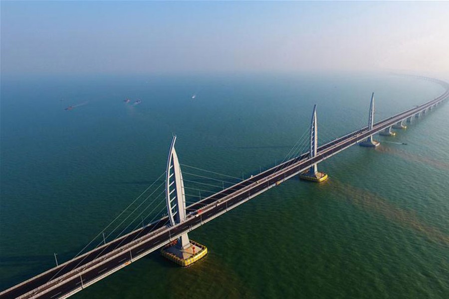 The bridge will slash the travel time between Hong Kong and Zhuhai from three hours to just 30 minutes — Xinhua photo