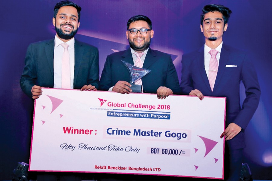 The national winners of RB Global Challenge 2018—from left Mohammed  Arif-Uz-Zaman Khan, Md Nurul Samnan and Farhan Karim