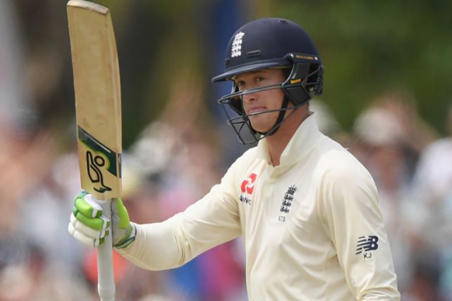 Keaton Jennings salutes the crowd after reaching 100 for only the second time in his career. Photo: Sky Sports