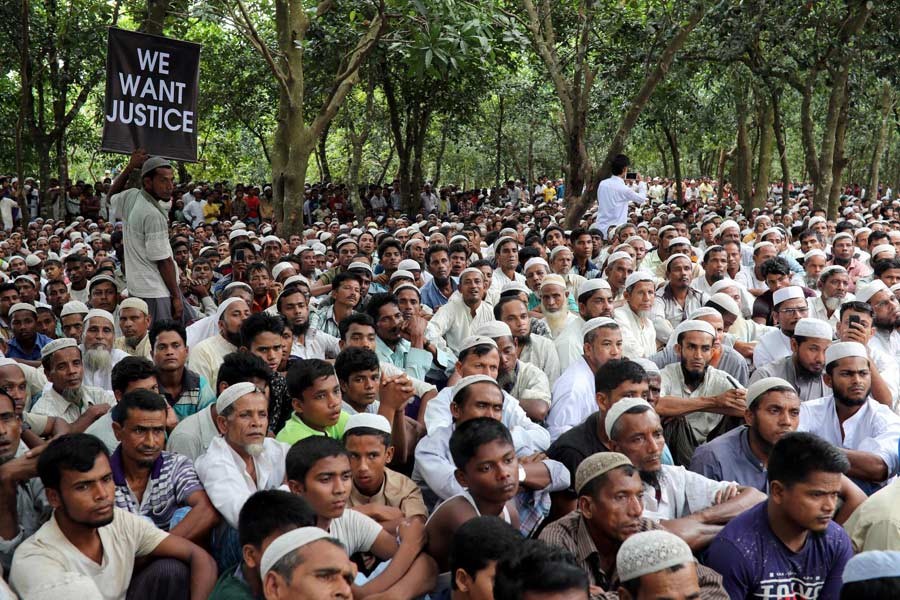 Rohingya refugees take part in a protest at the Kutupalong refugee camp to mark the one year anniversary of their exodus in Cox's Bazar, Bangladesh, August 25, 2018. Reuters /File Photo