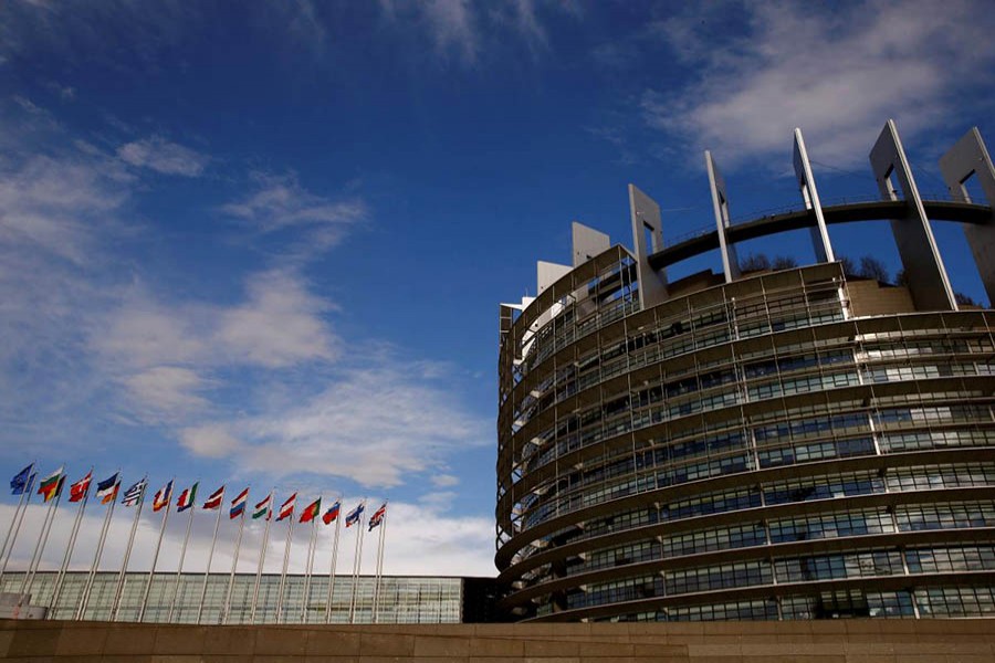 Flags of the European Union and its member states fly in front of the building of the European Parliament in Strasbourg, France June 30, 2017. File photo