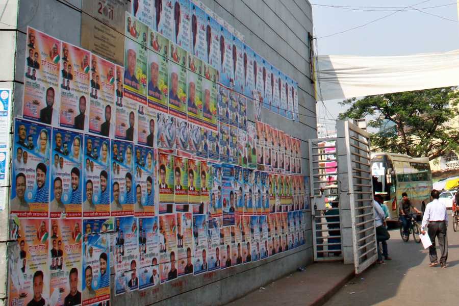 Posters, banners and festoons remain in place in Dhaka city’s Bangabandhu National Stadium area on Sunday, the deadline to remove them. Focus Bangla/Files