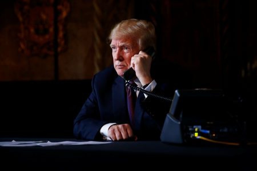 US President Donald Trump speaks via video teleconference with troops from Mar-a-Lago estate in Palm Beach, Florida, US, November 22, 2018. Reuters