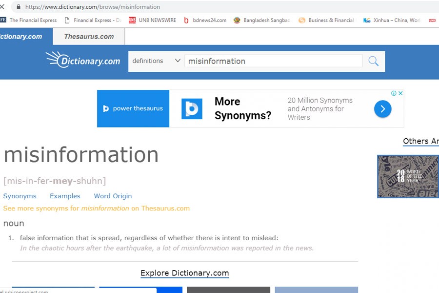 Dictionary.com chooses 'misinformation' as word of the year