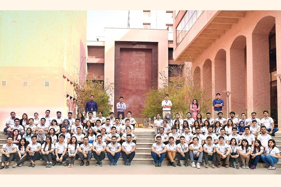 The 2018 members of North South University Young Entrepreneurs Society pose for a photo