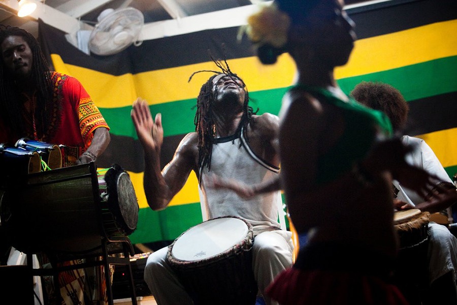 An evening of reggae music with drummers at the Seastar Inn in Negril, Jamaica. Photo: Collected