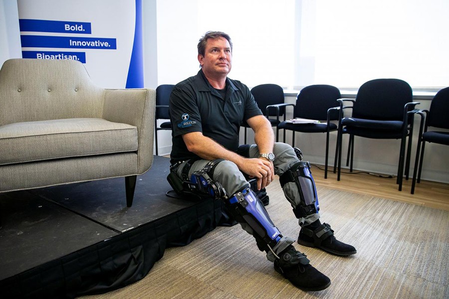 Keith Maxwell, Senior Product Manager of Exoskeleton Technologies at Lockheed Martin, demonstrates an Exoskeleton during a Exoskeleton demonstration and discussion, in Washington, US, November 29, 2018. Reuters