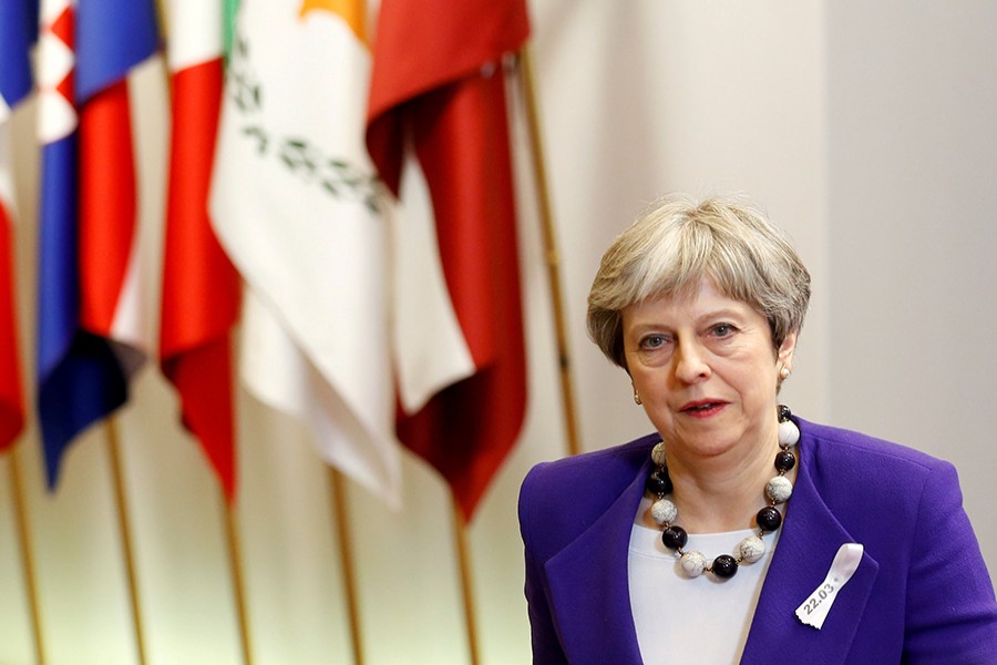 Britain's Prime Minister Theresa May leaves a European Union leaders summit in Brussels, Belgium on March 23, 2018 — Reuters file photo used only for representational pupose