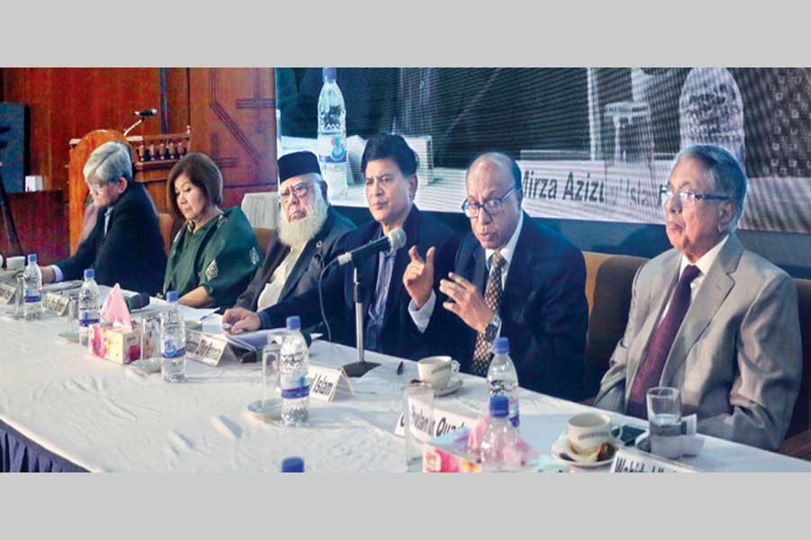 Former caretaker government adviser Mirza AB Azizul Islam speaking at a civic dialogue titled "An Agenda for Bangladesh" at the LGED auditorium in the city on Saturday - FE photo