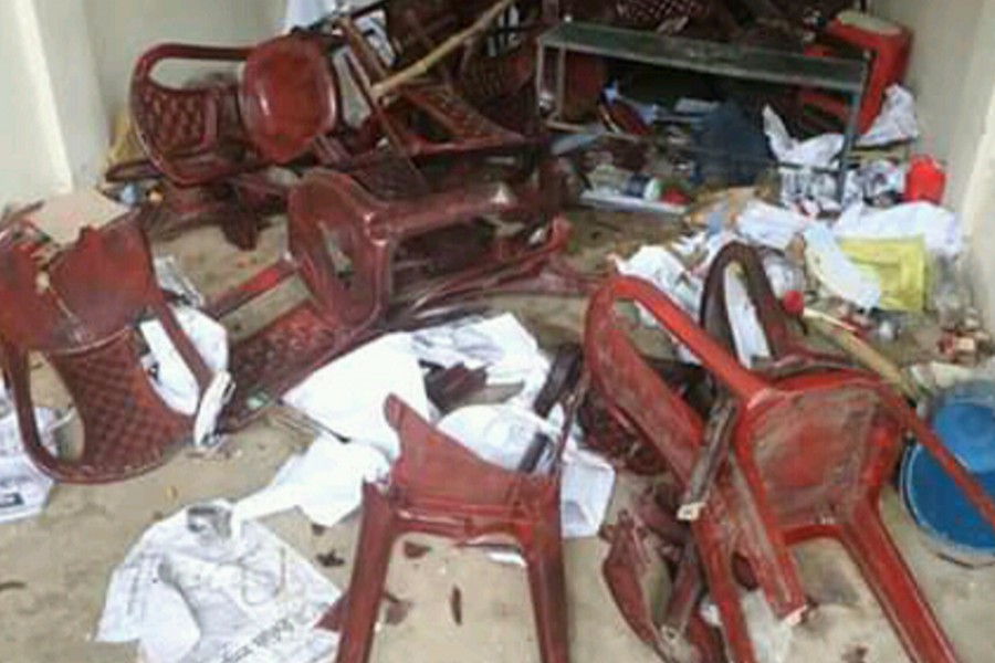 Attacked BNP office in Naokhali on Sunday, December 14, 2018. Photo: UNB