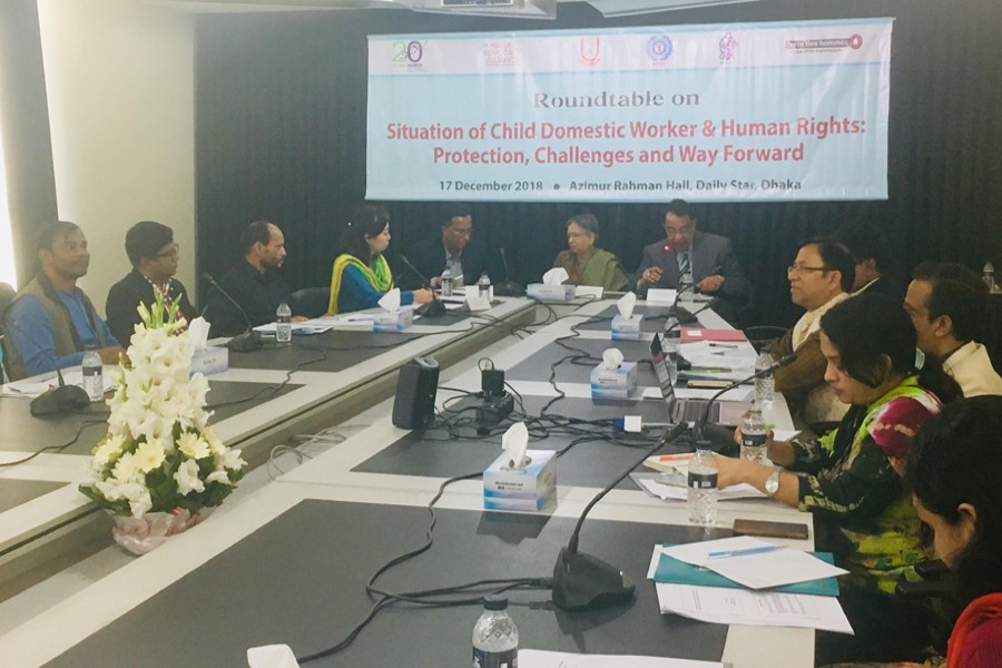 A view of the roundtable titled ‘Situation of Child Domestic Worker & Human Rights: Protection, Challenges and Way Forward’ held at Daily Star Centre in Dhaka city on Monday. Photo: FE