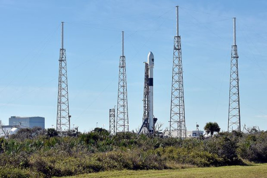 The SpaceX Falcon 9 rocket, scheduled to launch a US Air Force navigation satellite, sits on Launch Complex 40 after the launch was postponed after an abort procedure was triggered by the onboard flight computer, at Cape Canaveral, Florida, US, December 18, 2018. Reuters